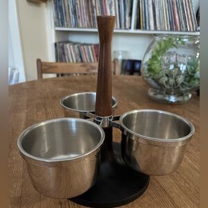 Rotating 1960s Stainless Steel Condiment Server/Lazy Susan with Wooden Handle